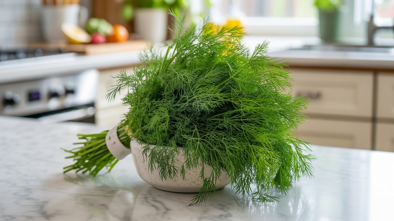 Fresh dill herb bunch with soft feathery leaves
