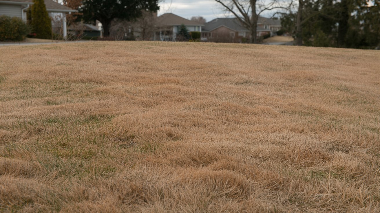 Uniform brown dormant lawn showing consistent color and texture