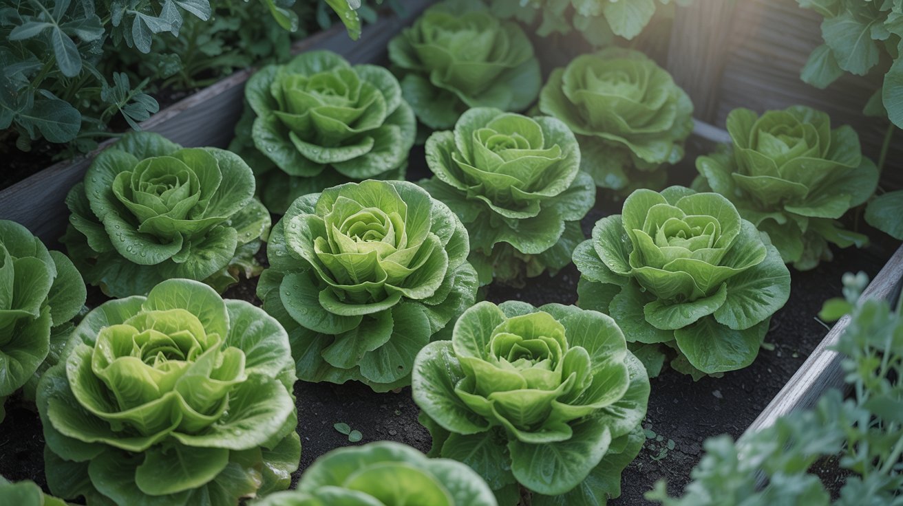Heat-tolerant lettuce growing in summer garden