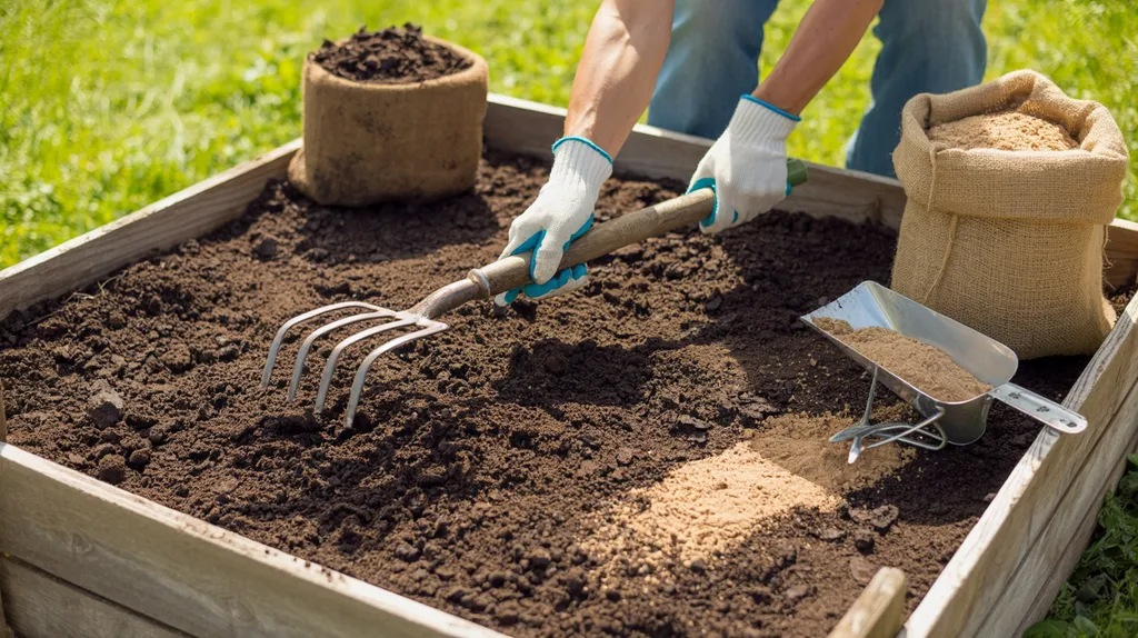 Preparing soil with compost for bush beans