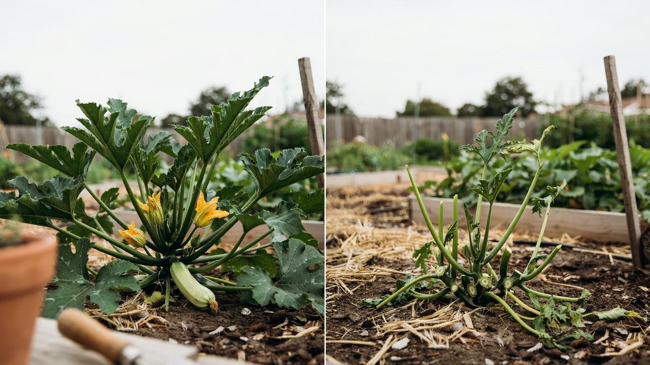 Comparison of proper and improper zucchini pruning practices.