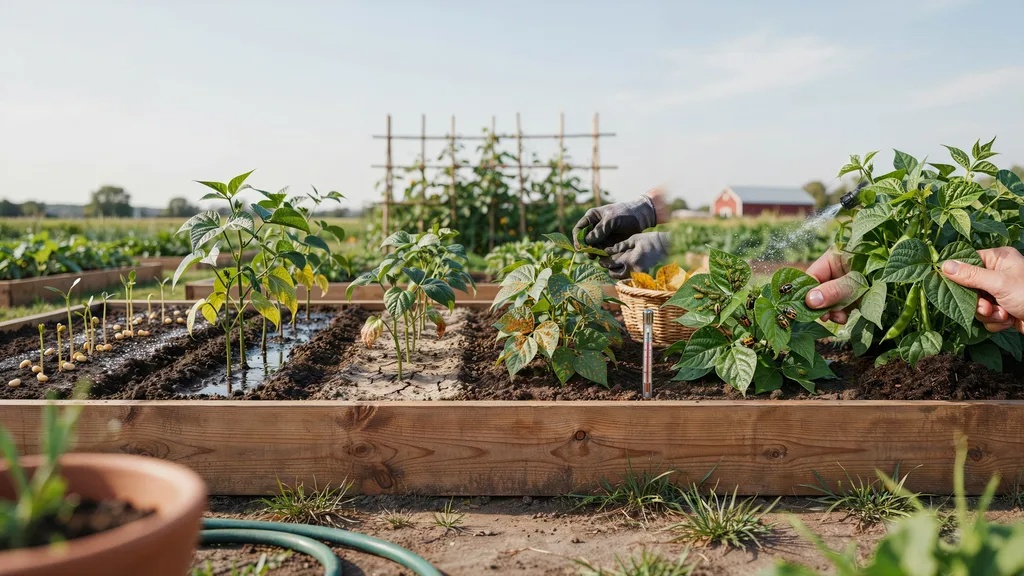 Bush bean plant problems and solution shown visually in garden
