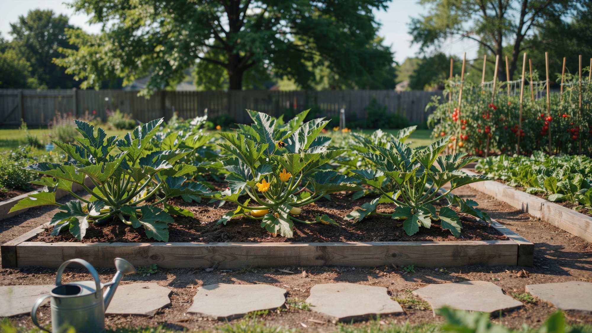 Healthy zucchini plants growing with proper spacing and airflow.