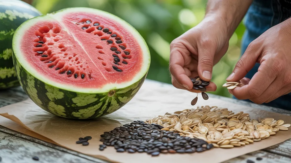 Sorting healthy watermelon seeds from immature seeds.